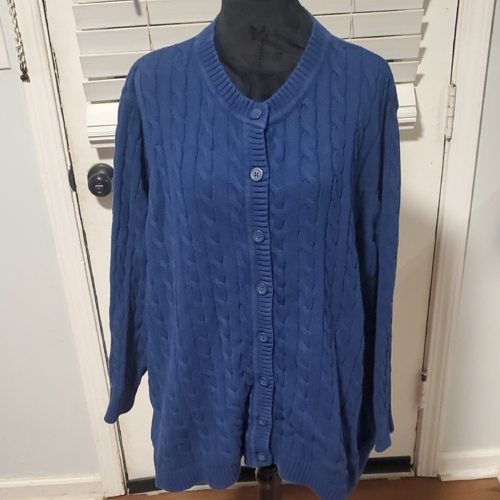Woman Within Blue Cable Knit Women's Cardigan